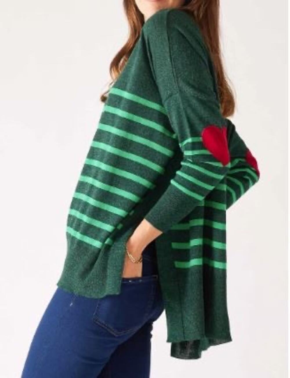 Mersea The Amour Alpine Clover Striped Heart Patch Pullover Sweater One Size